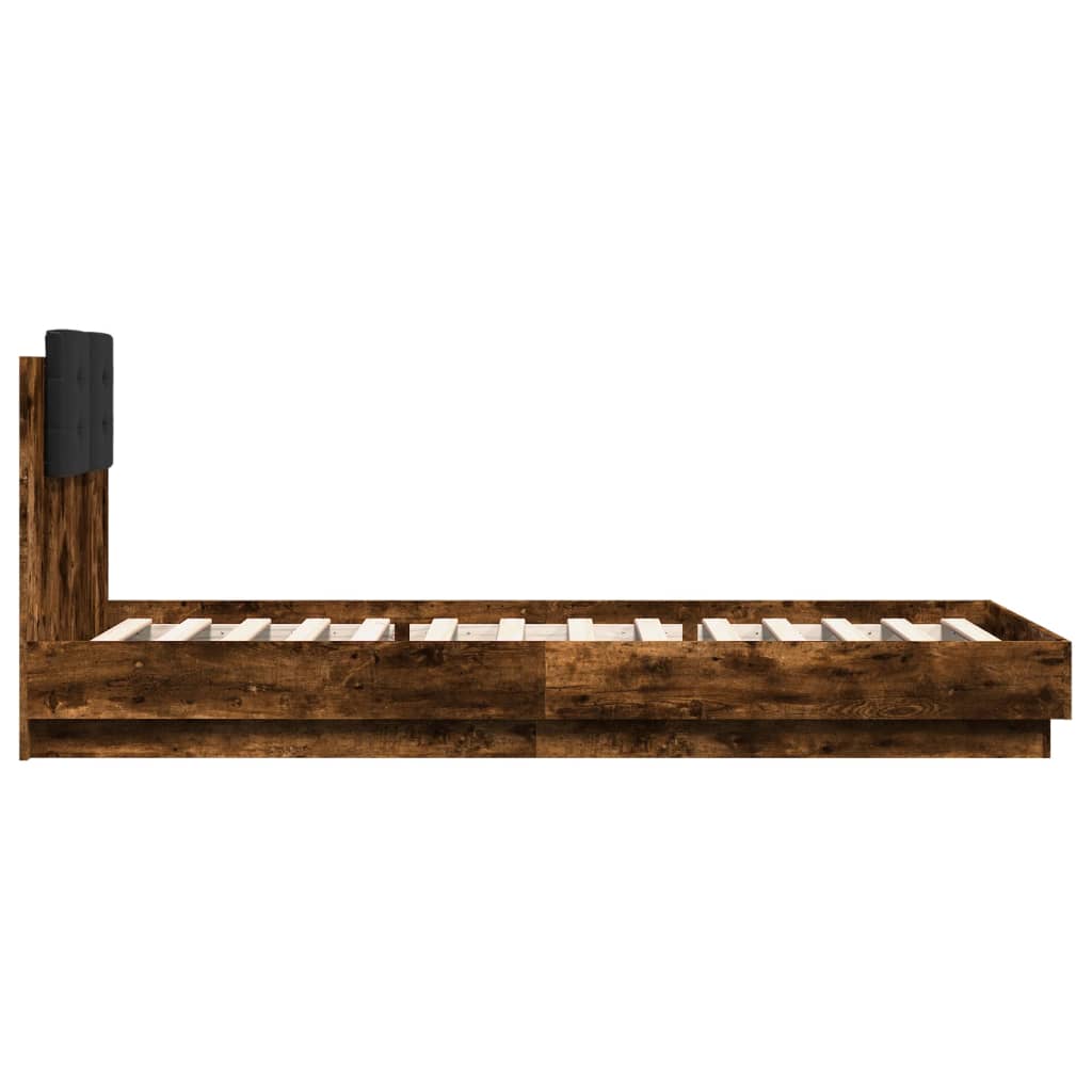 Bed frame with headboard and LED Smoked Oak 100x200 cm