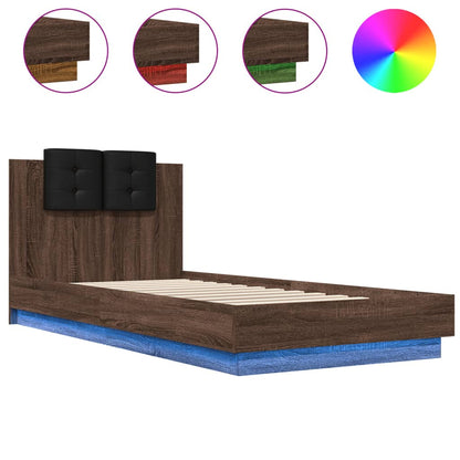 Bed frame with headboard and LED Brown Oak 100x200 cm