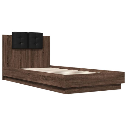 Bed frame with headboard and LED Brown Oak 100x200 cm