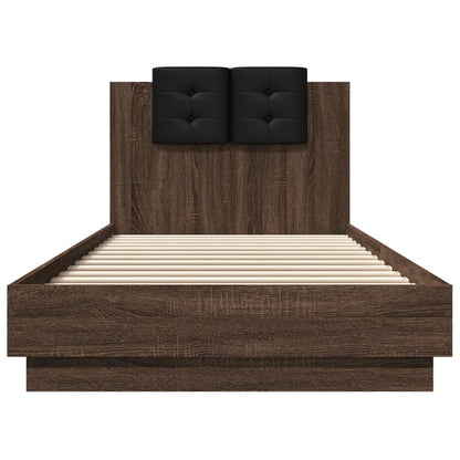 Bed frame with headboard and LED Brown Oak 100x200 cm