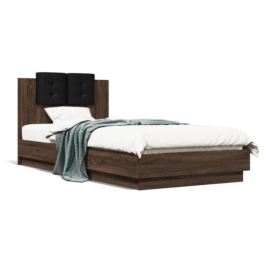 Bed frame with headboard and LED Brown Oak 100x200 cm