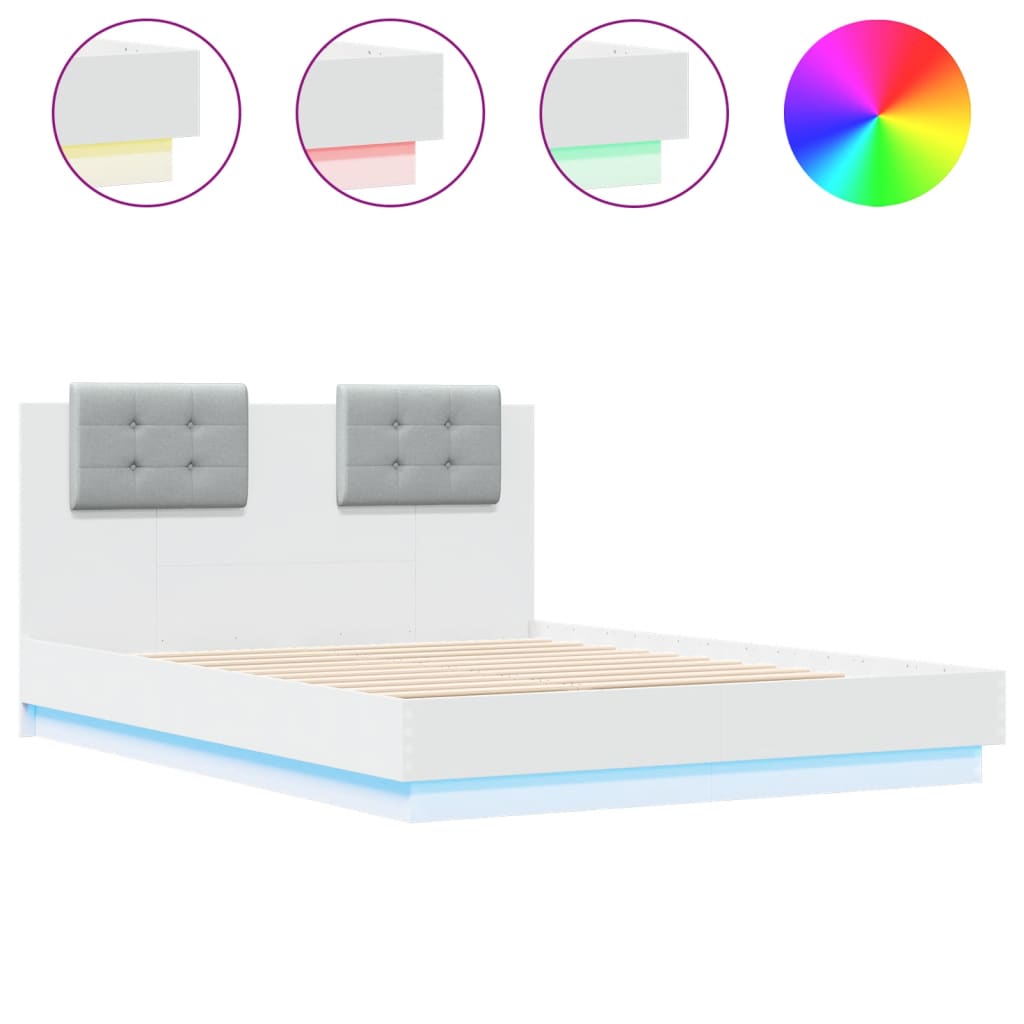 Bed frame with headboard and white LED 140x190 cm