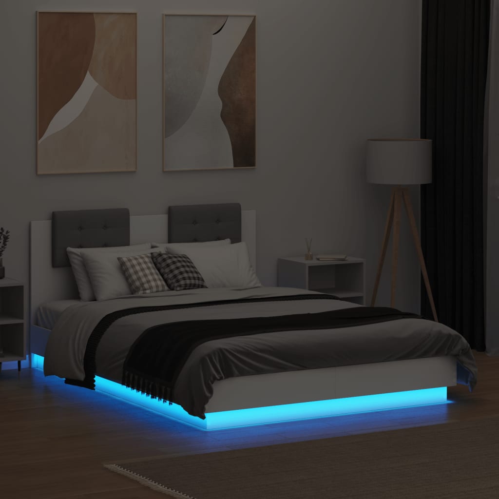 Bed frame with headboard and white LED 140x190 cm