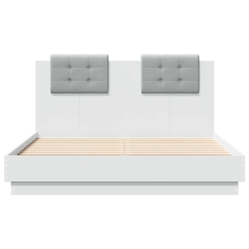 Bed frame with headboard and white LED 140x190 cm