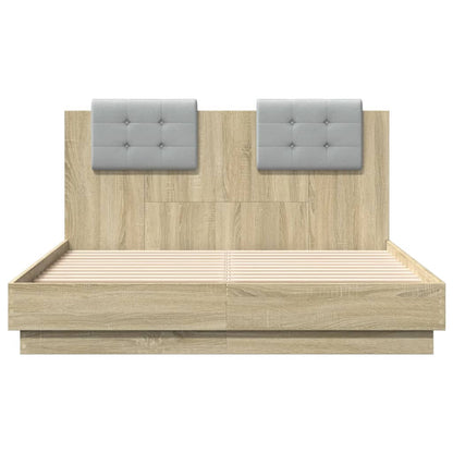 Bed frame with headboard and LED Sonoma oak 140x190 cm