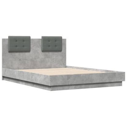 Cement Gray Bed Frame with Headboard and LED 140x190 cm