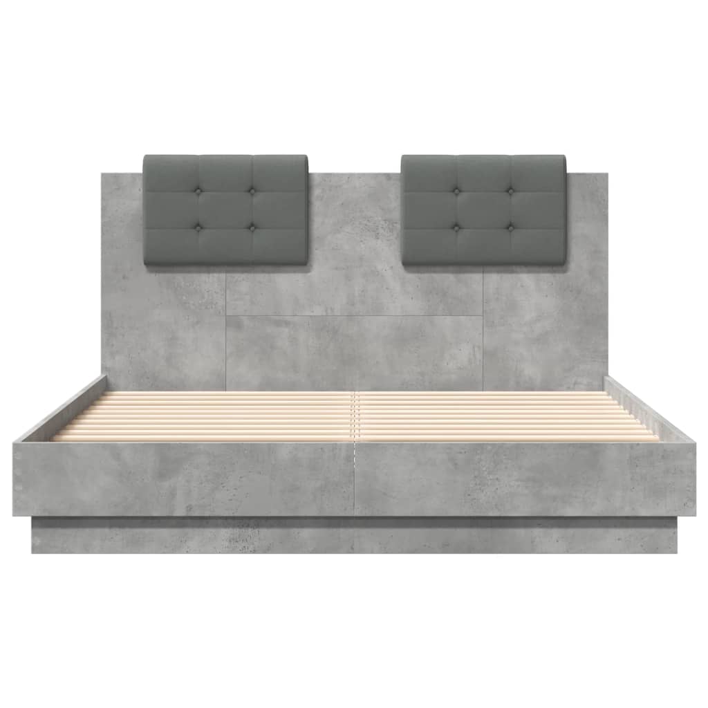 Cement Gray Bed Frame with Headboard and LED 140x190 cm