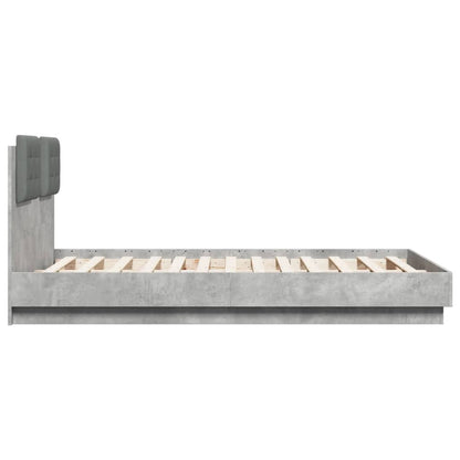 Cement Gray Bed Frame with Headboard and LED 140x190 cm