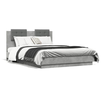 Cement Gray Bed Frame with Headboard and LED 140x190 cm