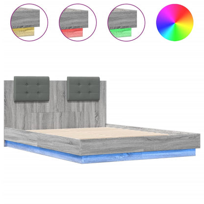 Bed frame with headboard and LED Sonoma Gray 140x190 cm