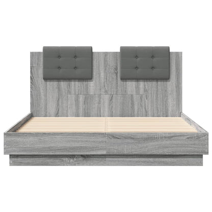 Bed frame with headboard and LED Sonoma Gray 140x190 cm