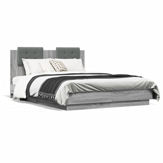 Bed frame with headboard and LED Sonoma Gray 140x190 cm