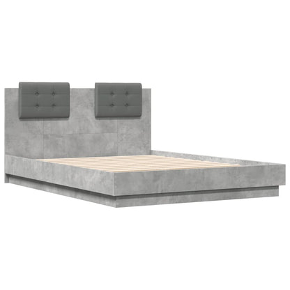 Cement Gray Bed Frame with Headboard and LED 120x190 cm