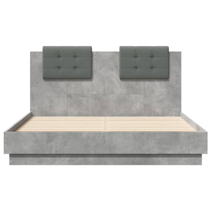 Cement Gray Bed Frame with Headboard and LED 120x190 cm