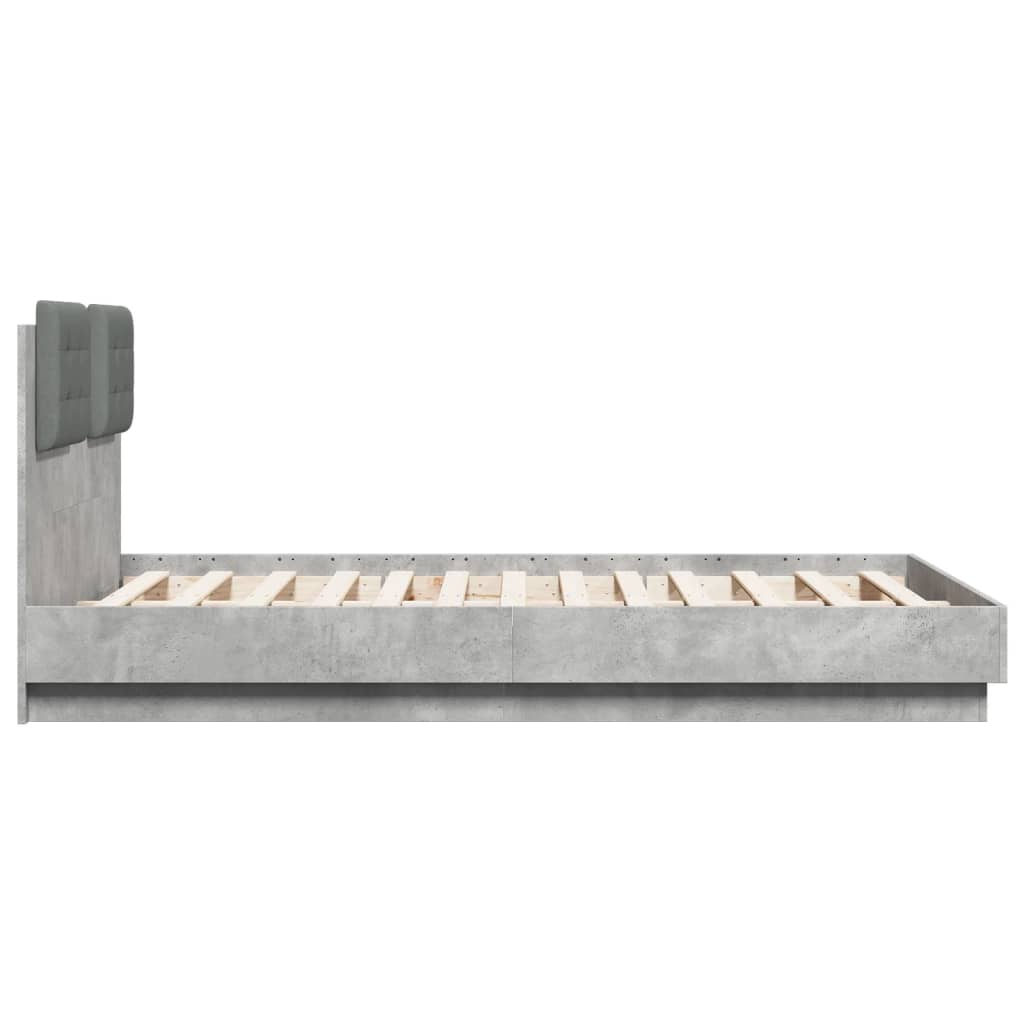 Cement Gray Bed Frame with Headboard and LED 120x190 cm