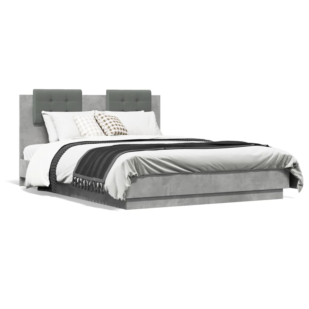 Cement Gray Bed Frame with Headboard and LED 120x190 cm