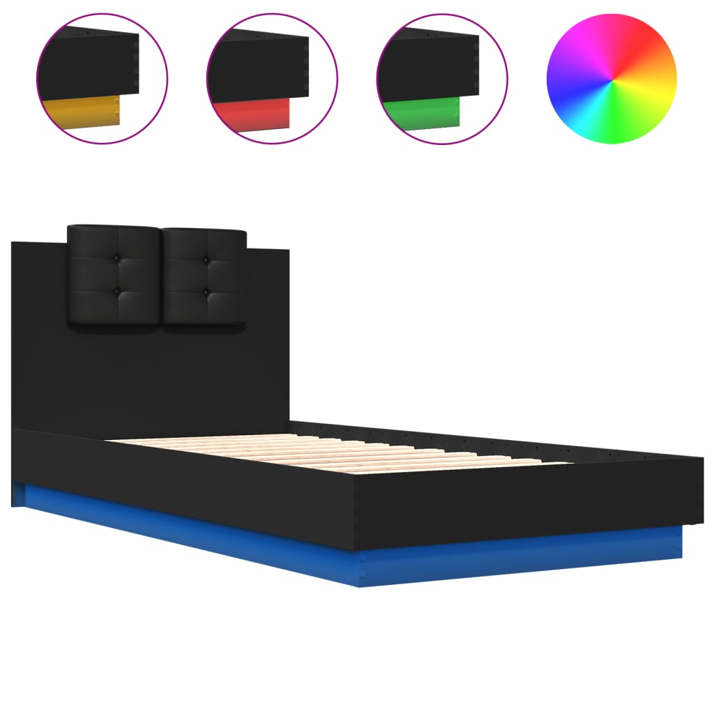 Bed frame with headboard and black LED 90x190 cm