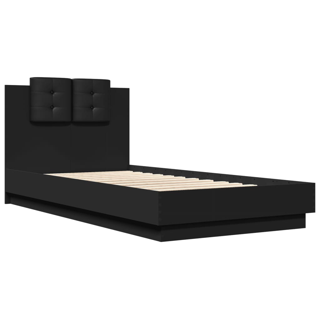 Bed frame with headboard and black LED 90x190 cm