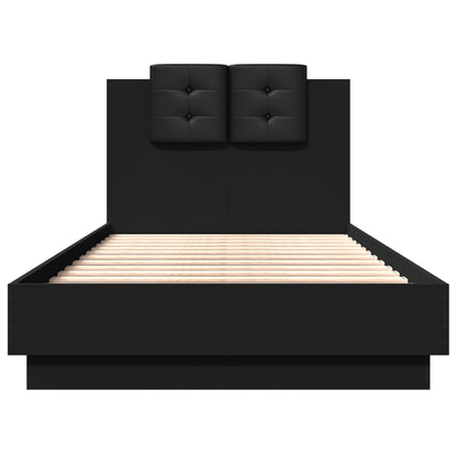 Bed frame with headboard and black LED 90x190 cm