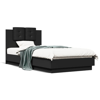 Bed frame with headboard and black LED 90x190 cm