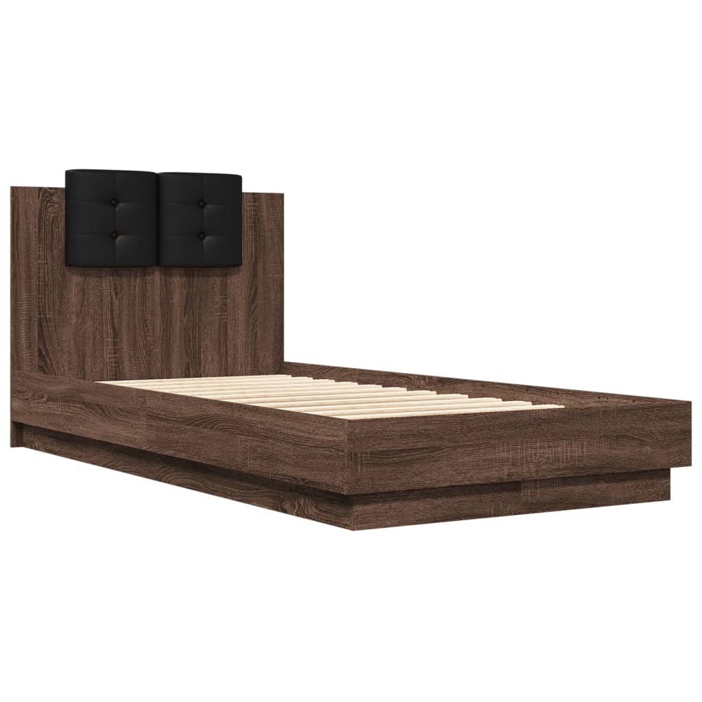 Bed frame with headboard and LED Brown Oak 90x190 cm