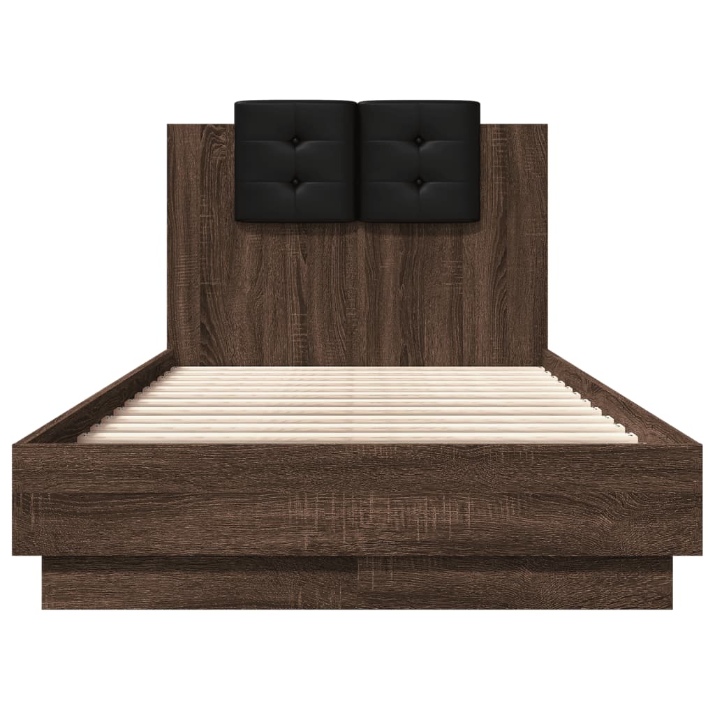 Bed frame with headboard and LED Brown Oak 90x190 cm