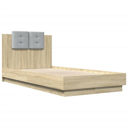 Bed frame with headboard and LED Sonoma oak 75x190 cm