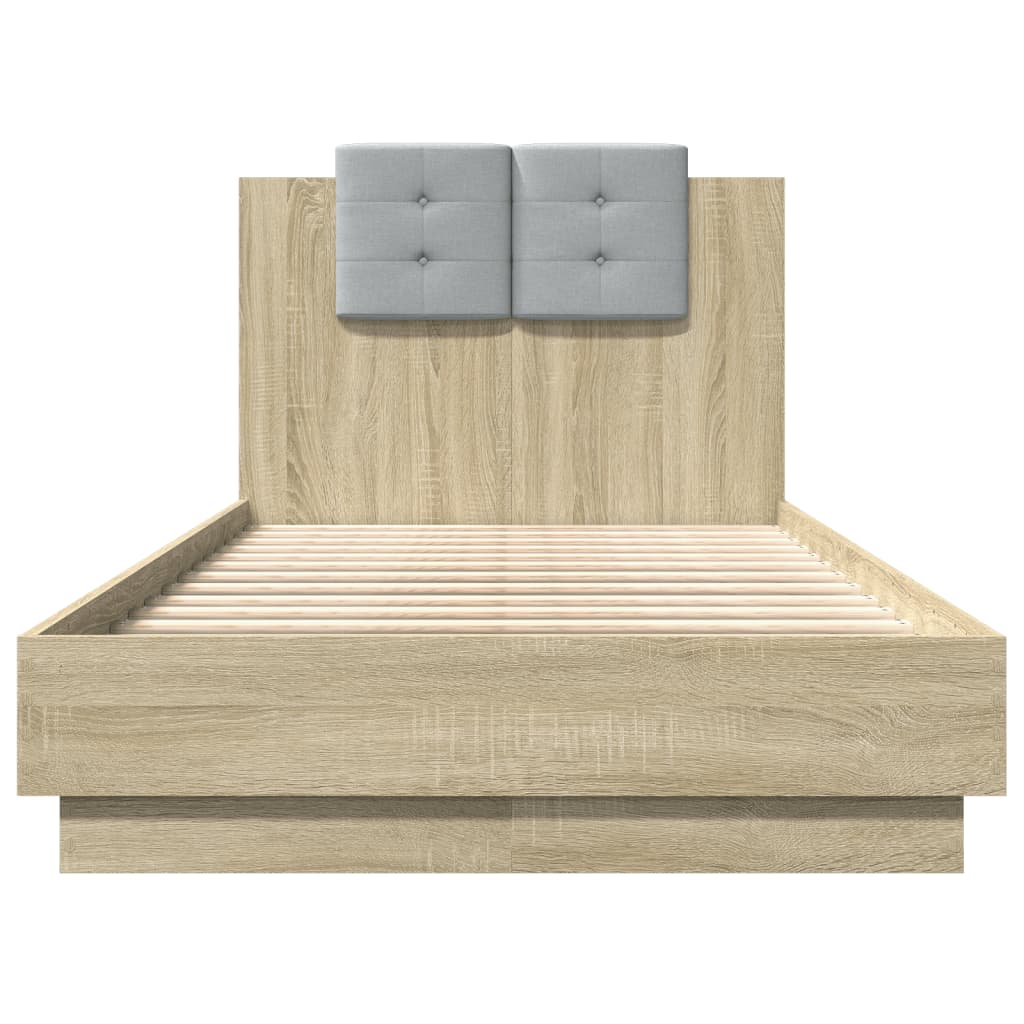 Bed frame with headboard and LED Sonoma oak 75x190 cm