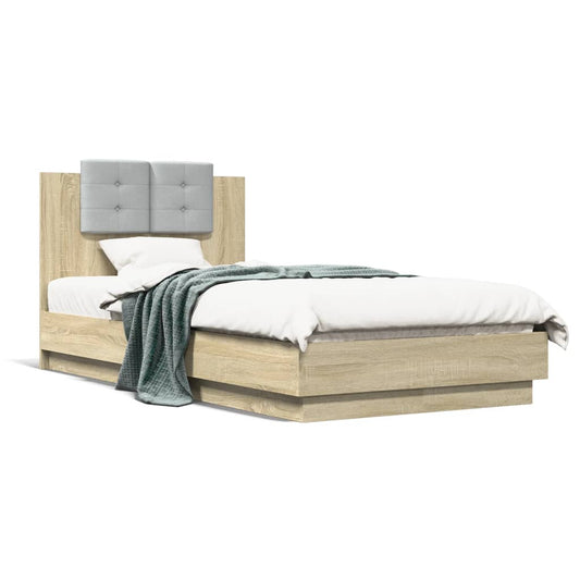 Bed frame with headboard and LED Sonoma oak 75x190 cm