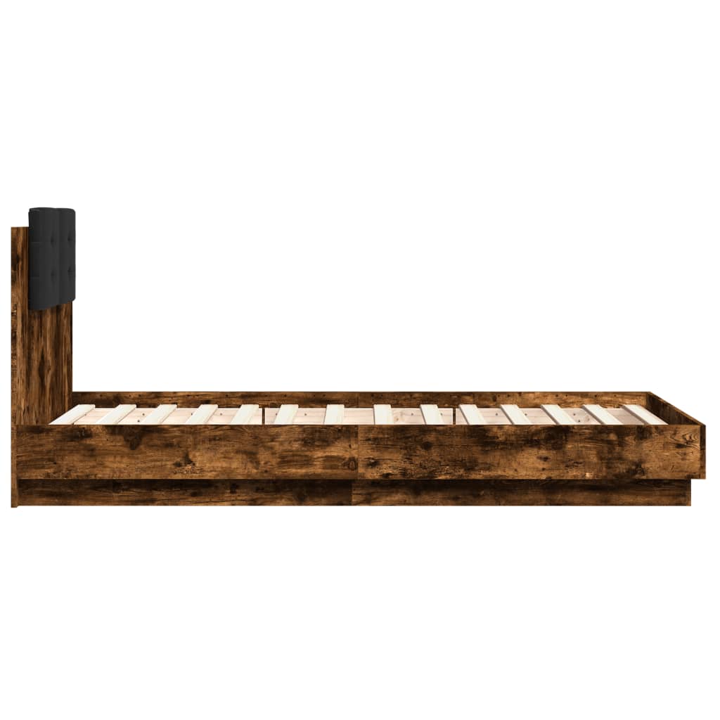 Bed frame with headboard and LED Smoked Oak 75x190 cm