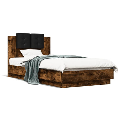 Bed frame with headboard and LED Smoked Oak 75x190 cm