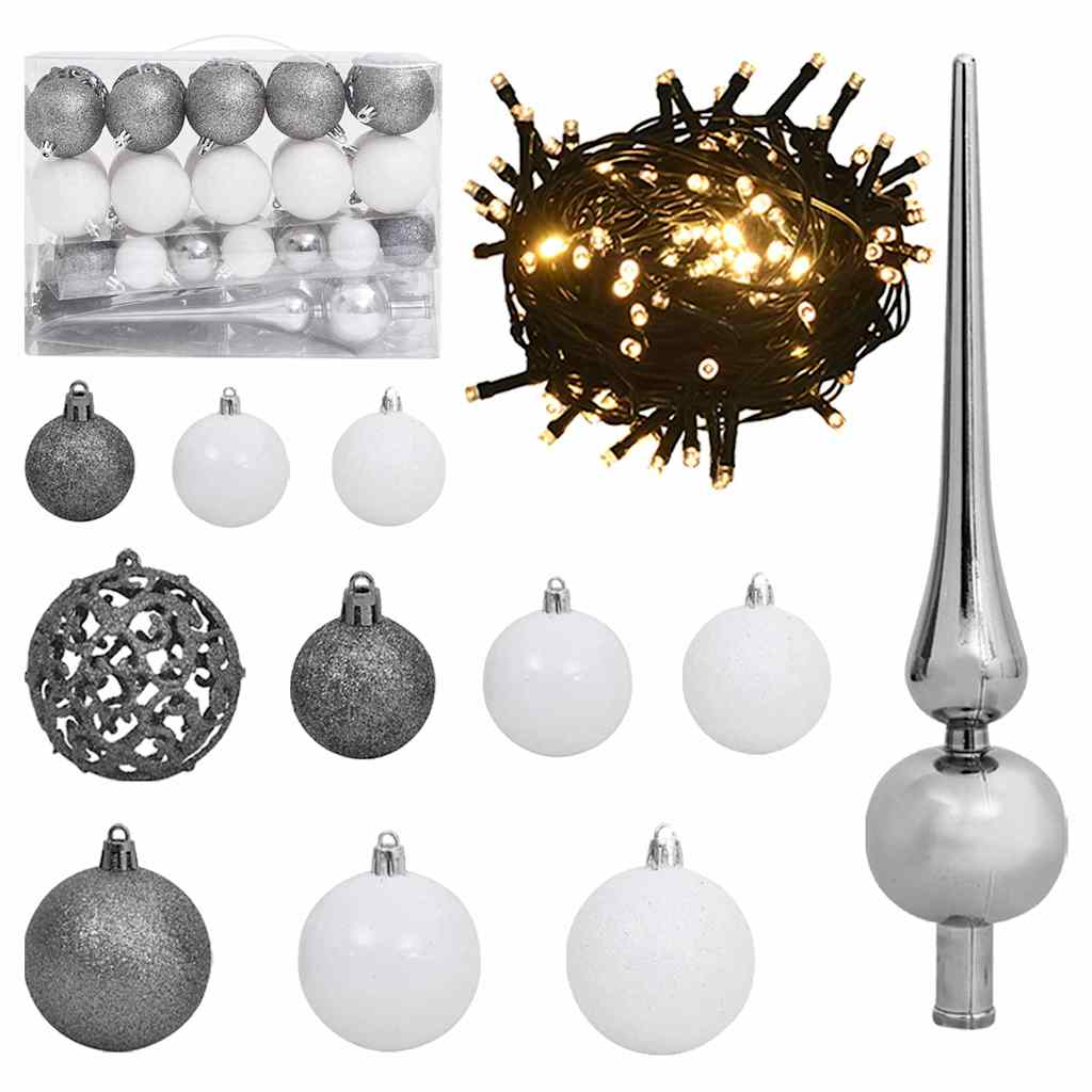 Albero Natale Artificiale 150 LED Palline e Neve Fioccata 150cm | homemem39