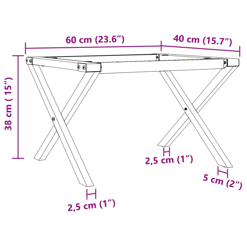 Telaio Gambe a X per Tavolino da Salotto 60x40x38 cm in Ghisa