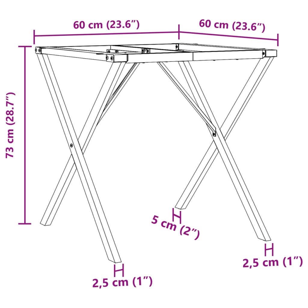 Telaio Gambe a X per Tavolo da Pranzo 60x60x73 cm in Ghisa