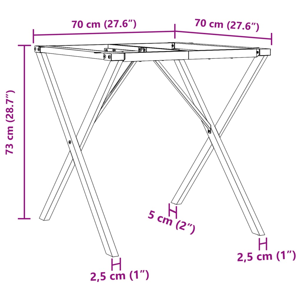 Telaio Gambe a X per Tavolo da Pranzo 70x70x73 cm in Ghisa