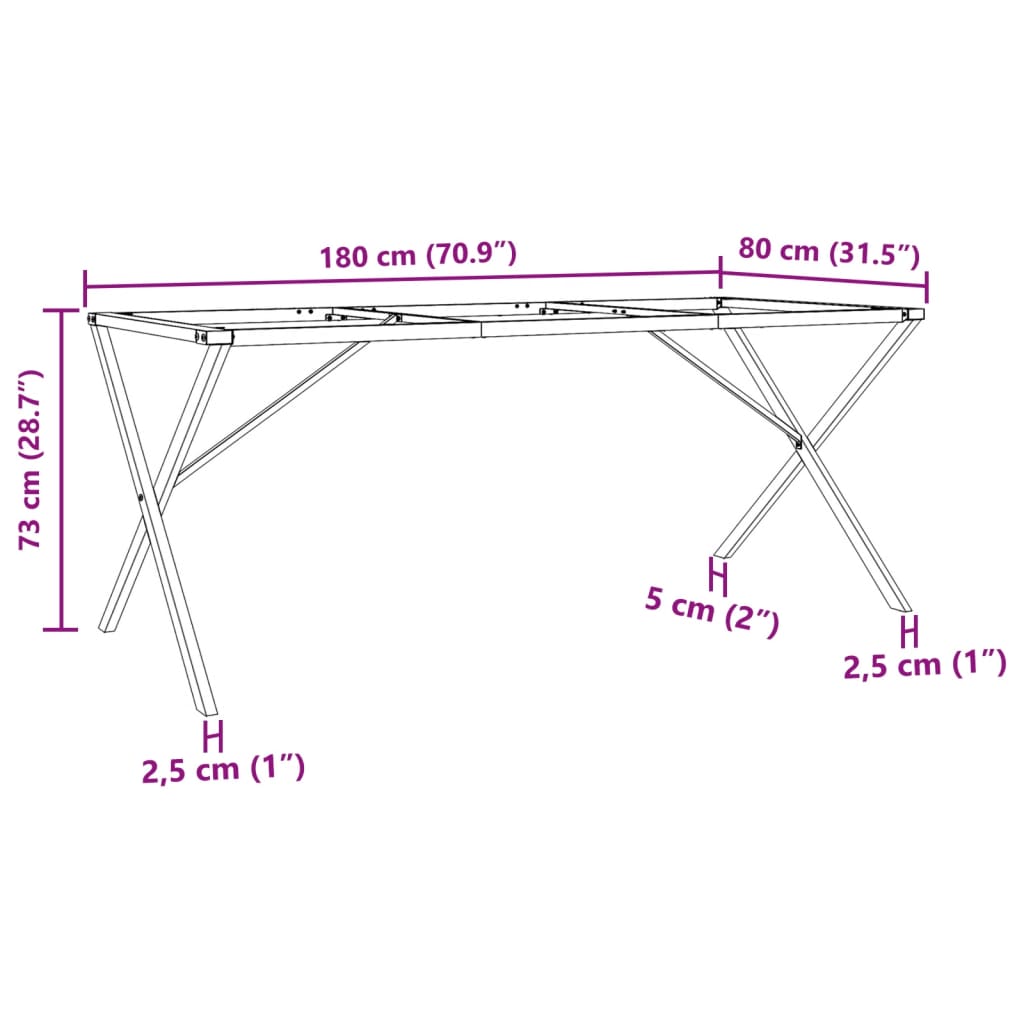 Telaio Gambe a X per Tavolo da Pranzo 180x80x73 cm in Ghisa