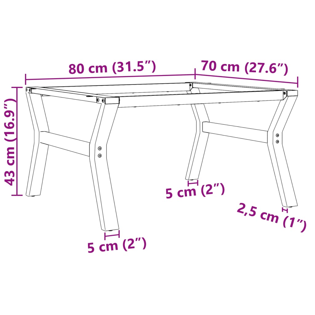 Telaio Gambe a Y per Tavolino da Salotto 80x70x43 cm in Ghisa