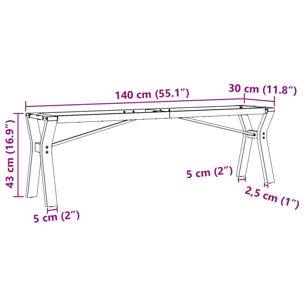 Telaio Gambe a Y per Tavolino da Salotto 140x30x43 cm in Ghisa