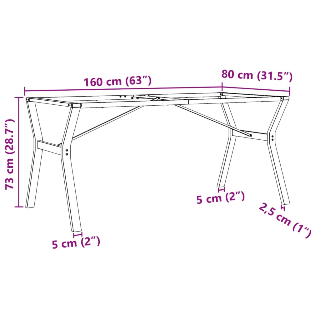 Telaio Gambe a Y per Tavolo da Pranzo 160x80x73 cm in Ghisa