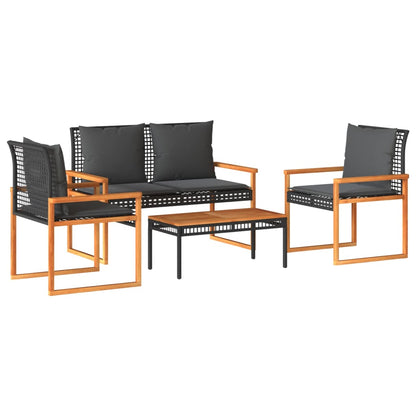 Set Divani da Giardino 4 pz con Cuscini Nero in Polyrattan - homemem39