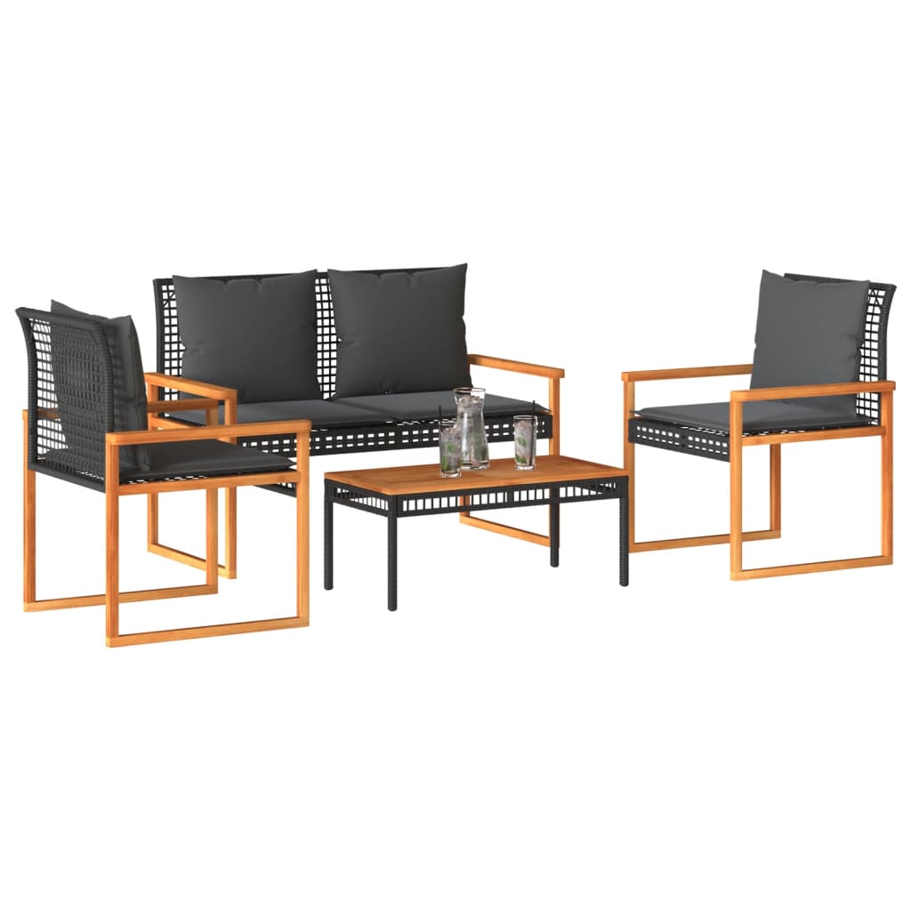 Set Divani da Giardino 4 pz con Cuscini Nero in Polyrattan - homemem39