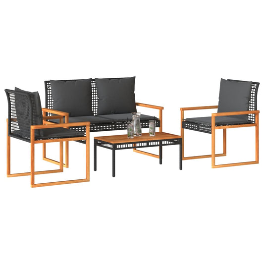 Set Divani da Giardino 4 pz con Cuscini Nero in Polyrattan - homemem39