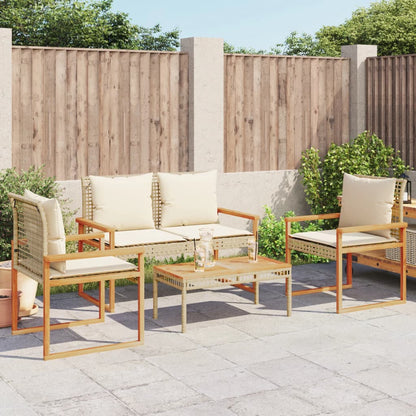 Set Salotto da Giardino 4 pz con Cuscini Beige Misto Polyrattan - homemem39