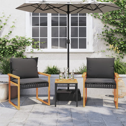 Set da Bistrò 3 pz con Cuscini Nero Polyrattan e Legno Acacia - homemem39