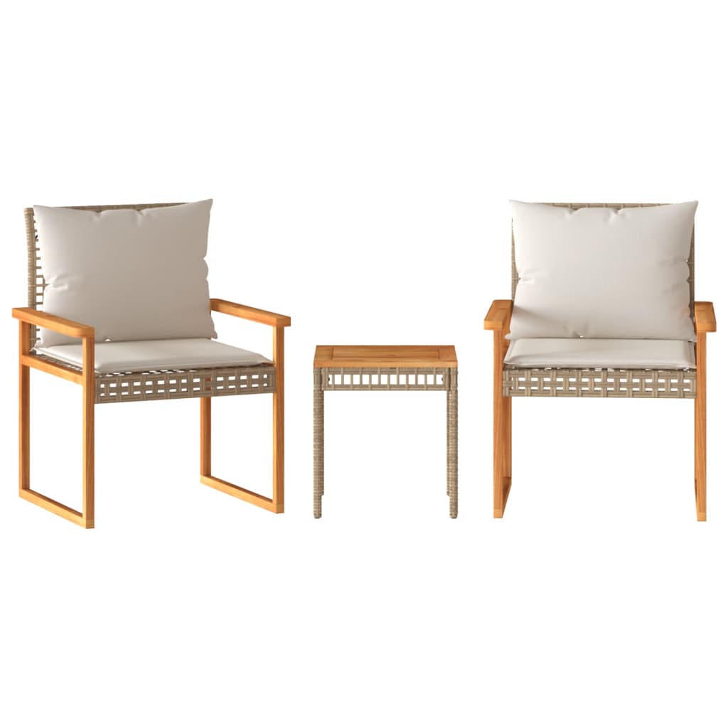 Set da Bistrò 3 pz con Cuscini Beige Misto Polyrattan e Acacia | homemem39