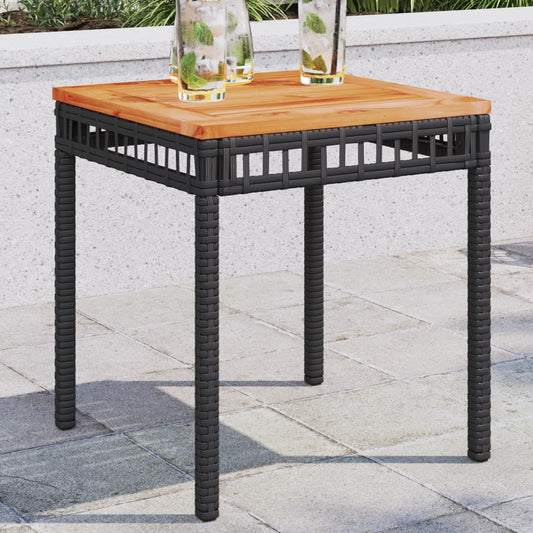 Black Garden Table 38x38x42cm in Polyrattan and Acacia Wood