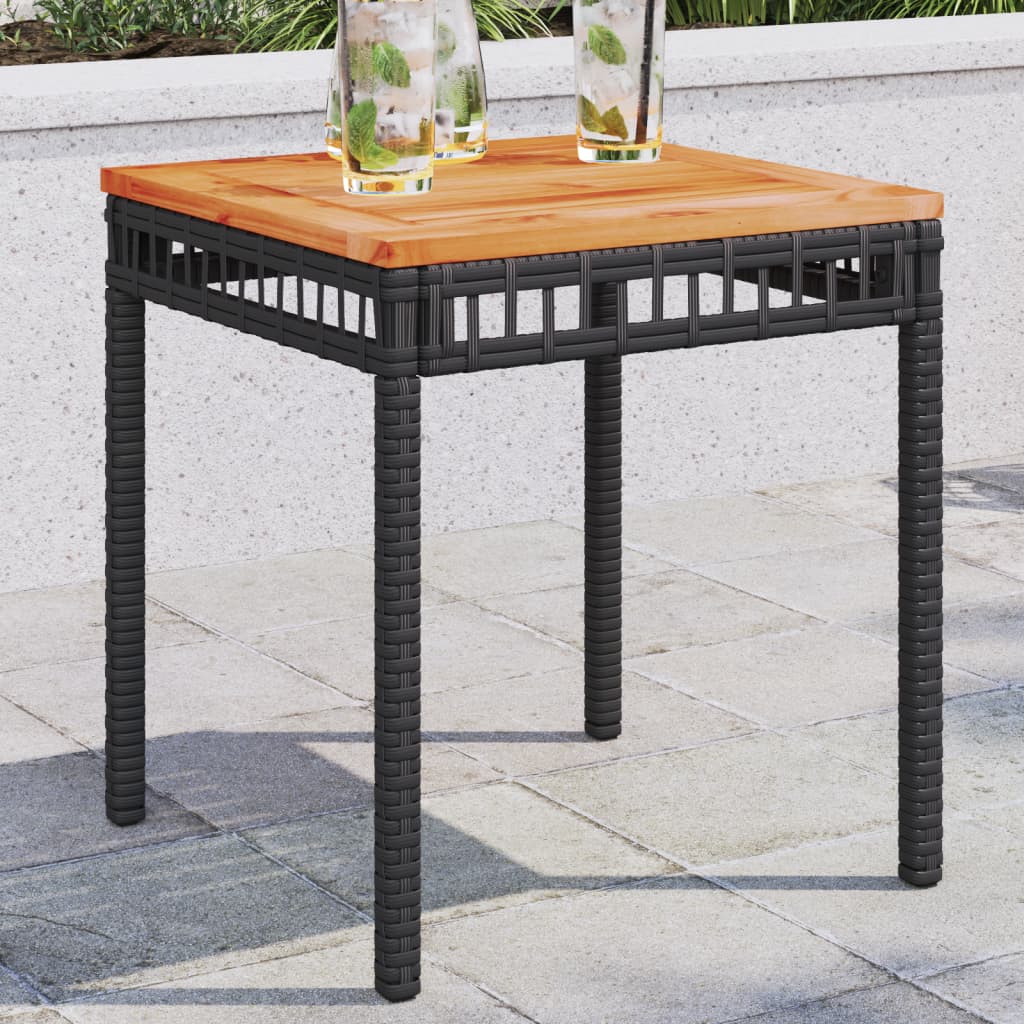 Tavolo da Giardino Nero 38x38x42cm in Polyrattan e Legno Acacia - homemem39
