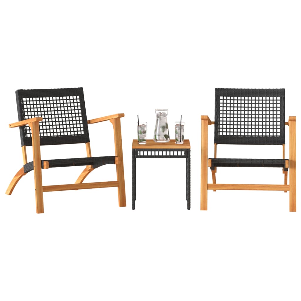 Set da Bistrot 3 pz Nero in Polyrattan e Legno Massello Acacia - homemem39