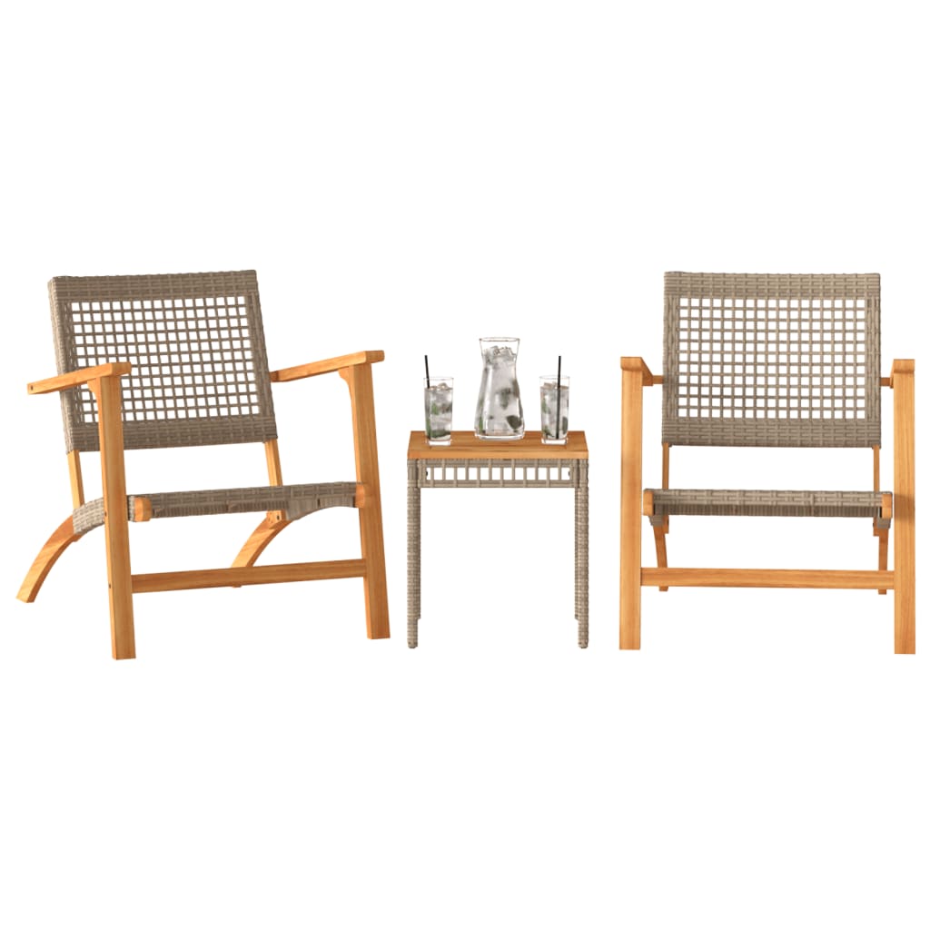 Set da Bistrot 3 pz Beige in Polyrattan e Legno Massello Acacia | homemem39