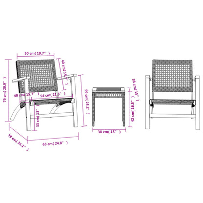 Set da Bistrot 3 pz Beige in Polyrattan e Legno Massello Acacia | homemem39